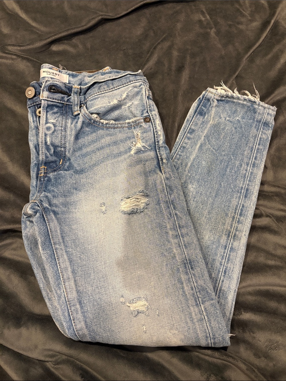 Moussy Light Blue Distressed Ankle Crop Jeans